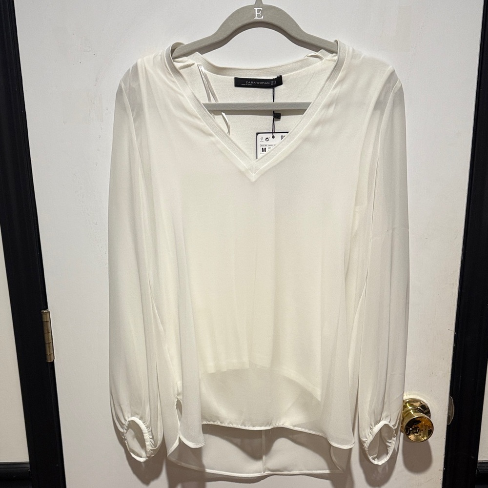 Zara White V-Neck Blouse